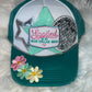 “Spoiled by My Blue Collar Man” Embellished Trucker Hat – Teal/White