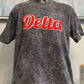 Delta Chenille Script Mineral-Wash Tee (Crimson/White)