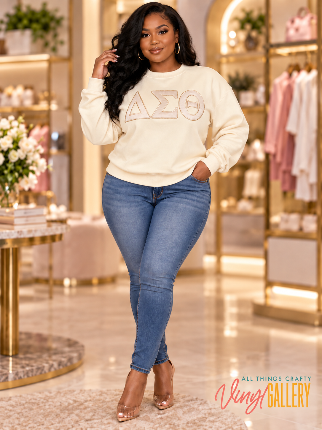 Cream Delta Sigma Theta Appliqué Sweatshirt